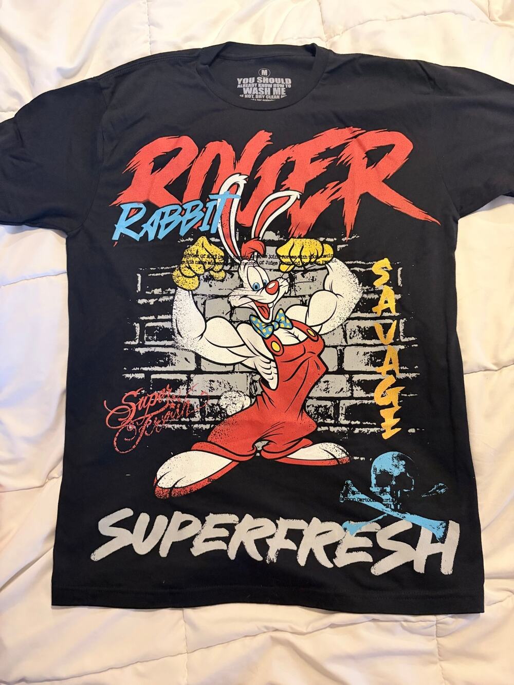 SuperFresh Roger Rabbit Savage Graphic T-Shirt Black Cartoon Streetwear Men’s M